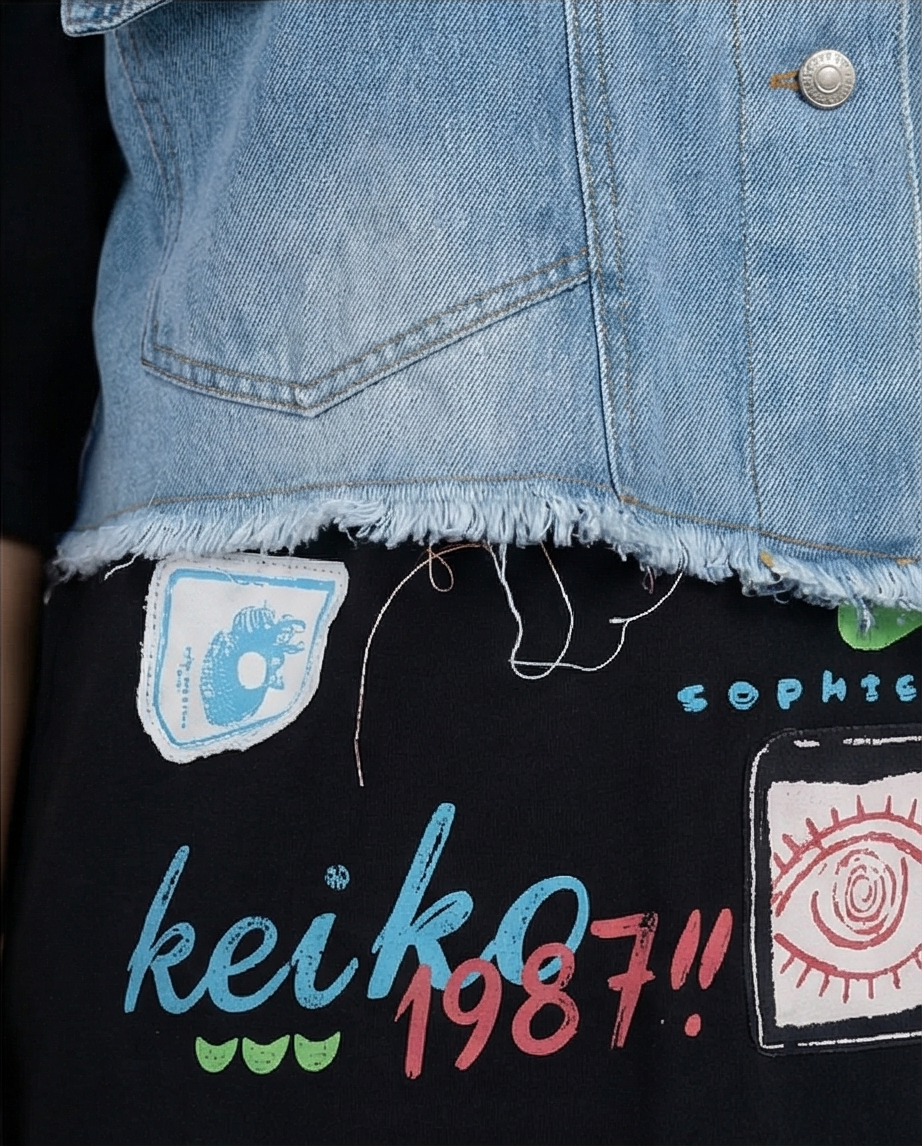 Denim Panel Graphic T-Shirt