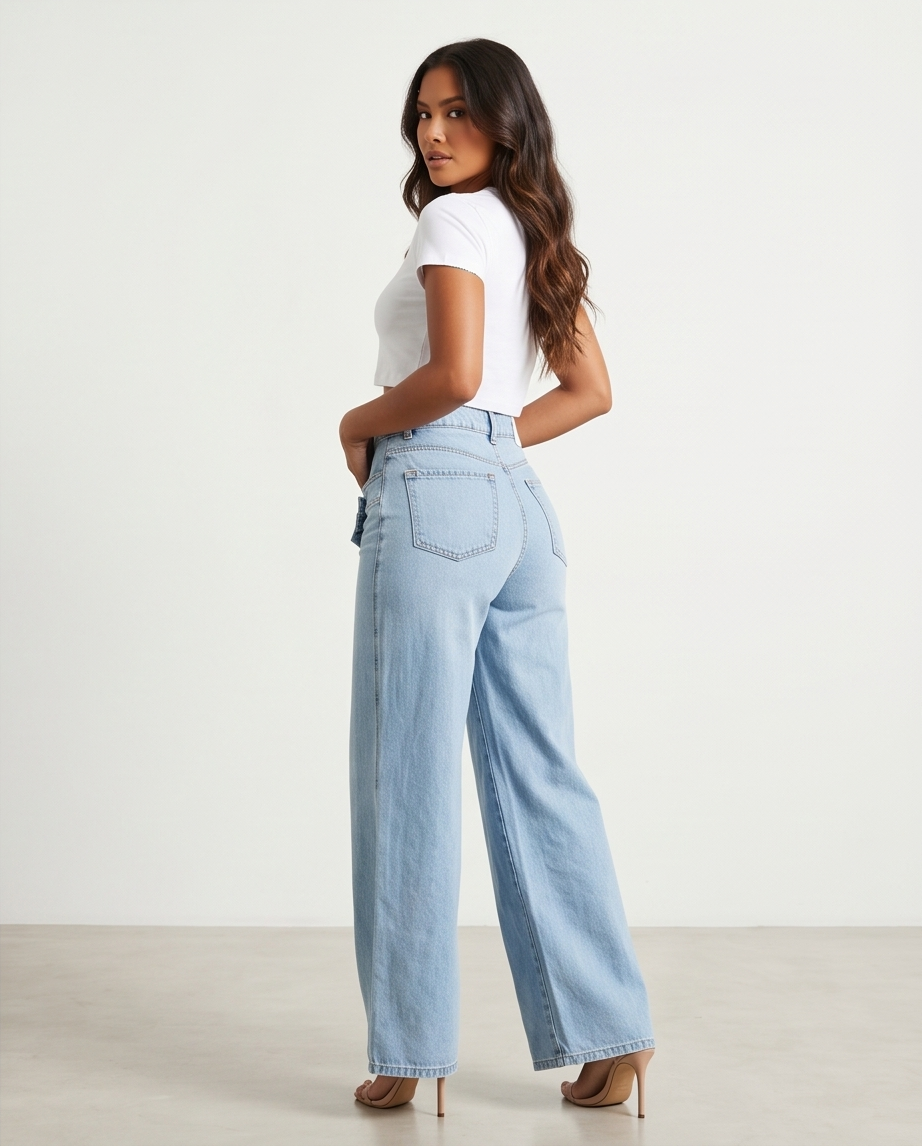 Asymmetrical Layered Wide-Leg Jeans