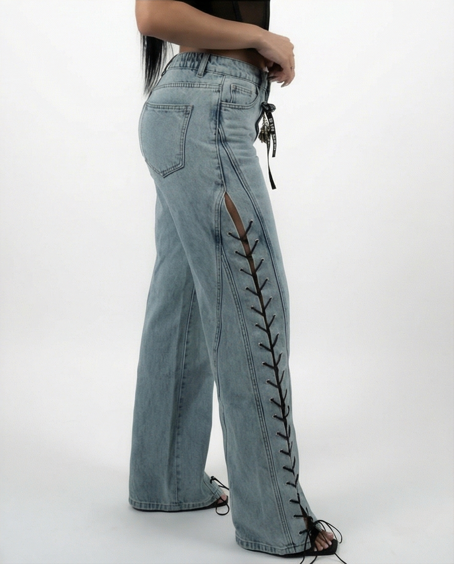 Luna Lace-up Wide Leg Jeans