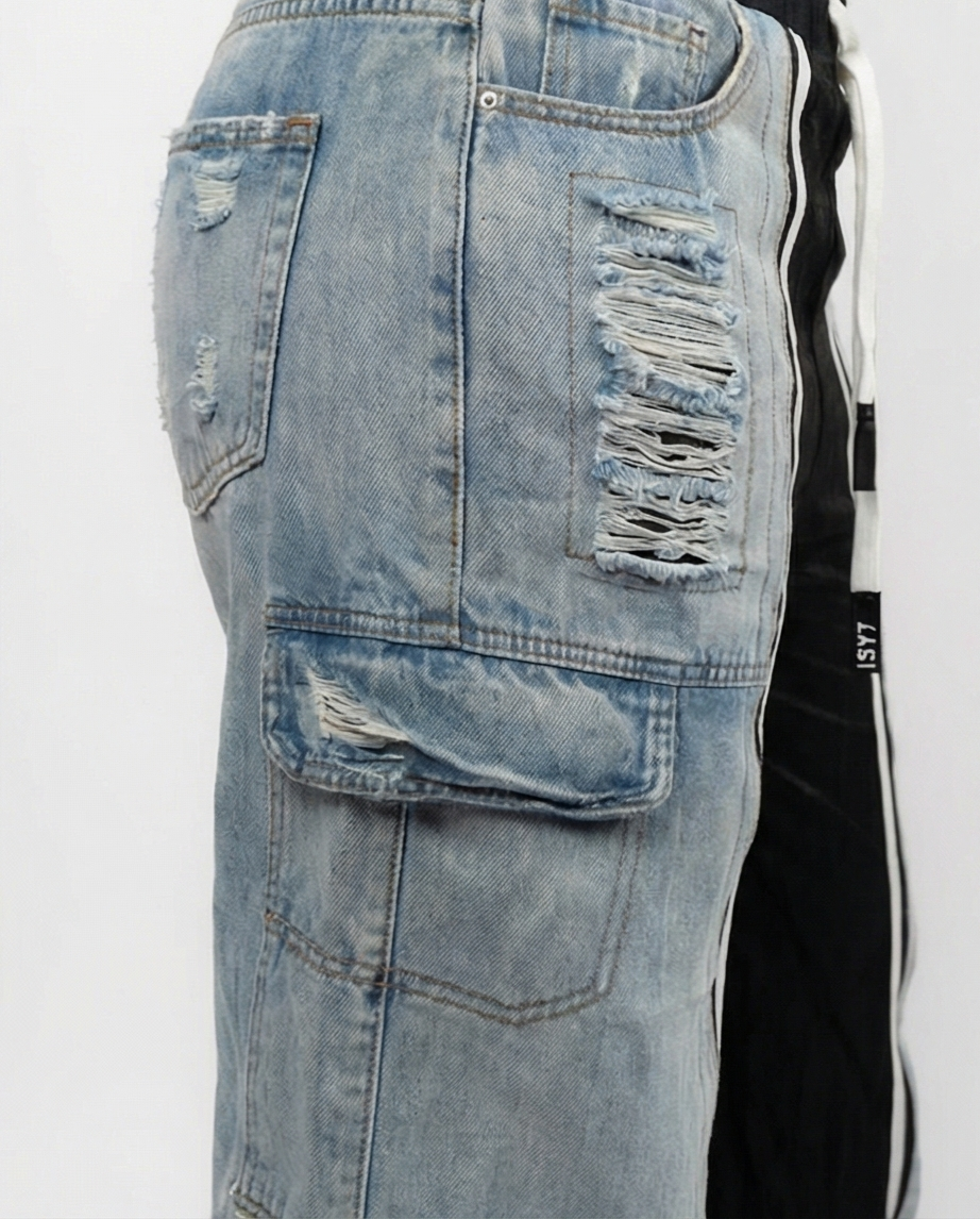 Urban Split Denim Cargo Pants