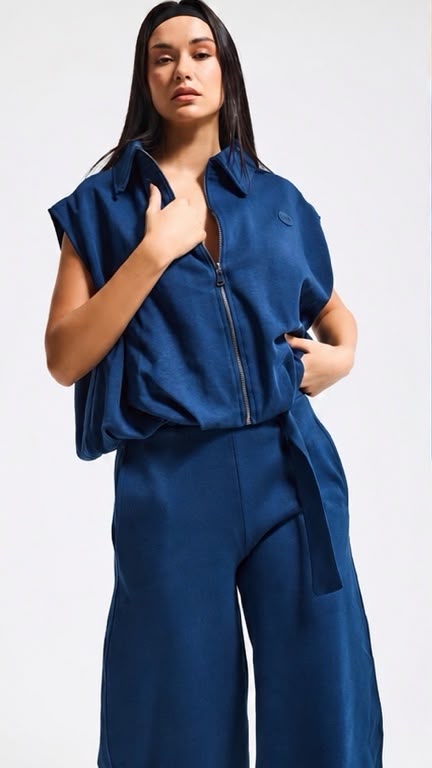 Midnight Blue Zip-Up Wide Leg Set