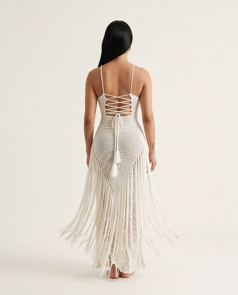 Ivory Fringe Crochet Dress