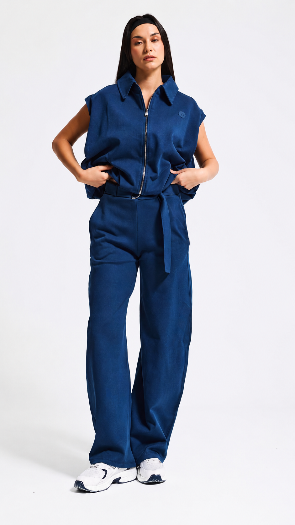 Midnight Blue Zip-Up Wide Leg Set