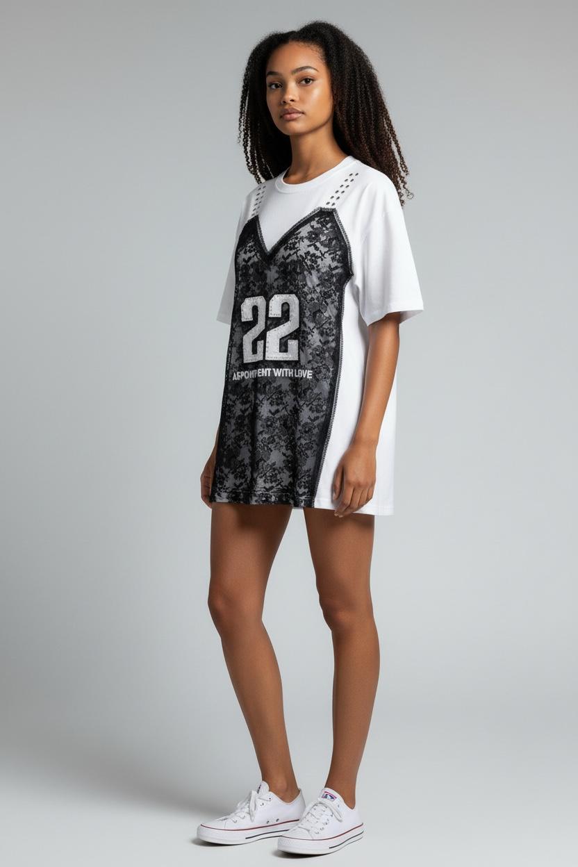 22 Lace Layered T-Shirt  – Black & White