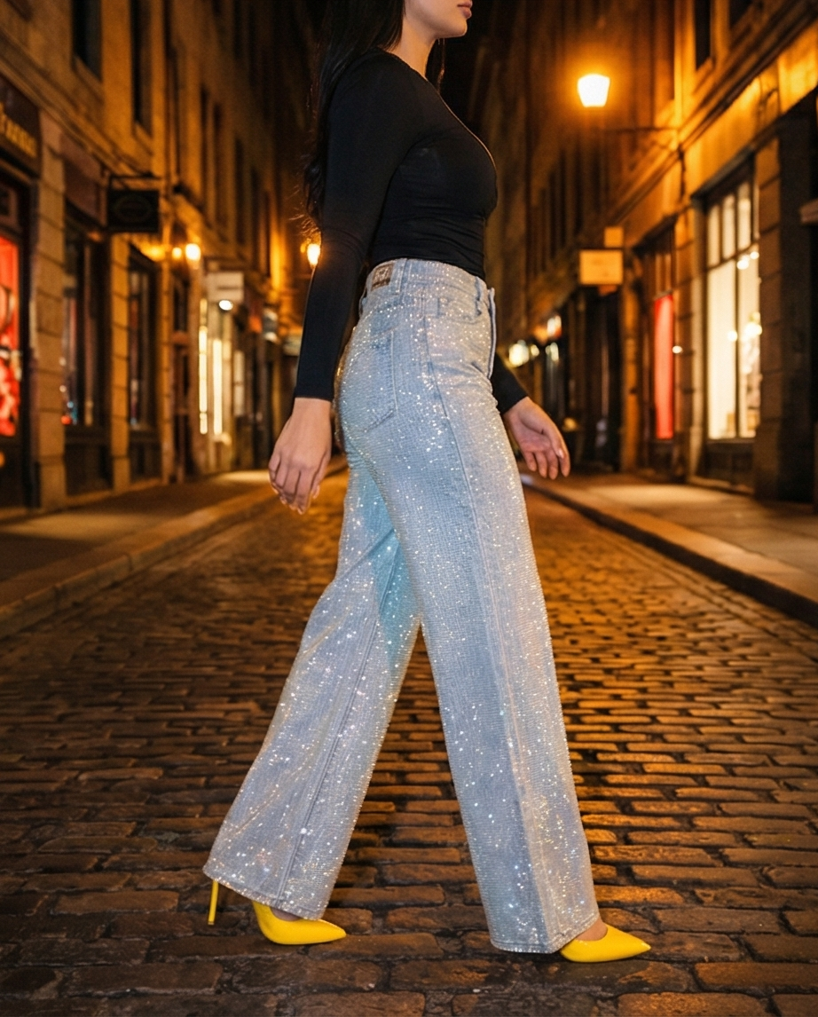 Luna Crystal Wide - Leg Jeans