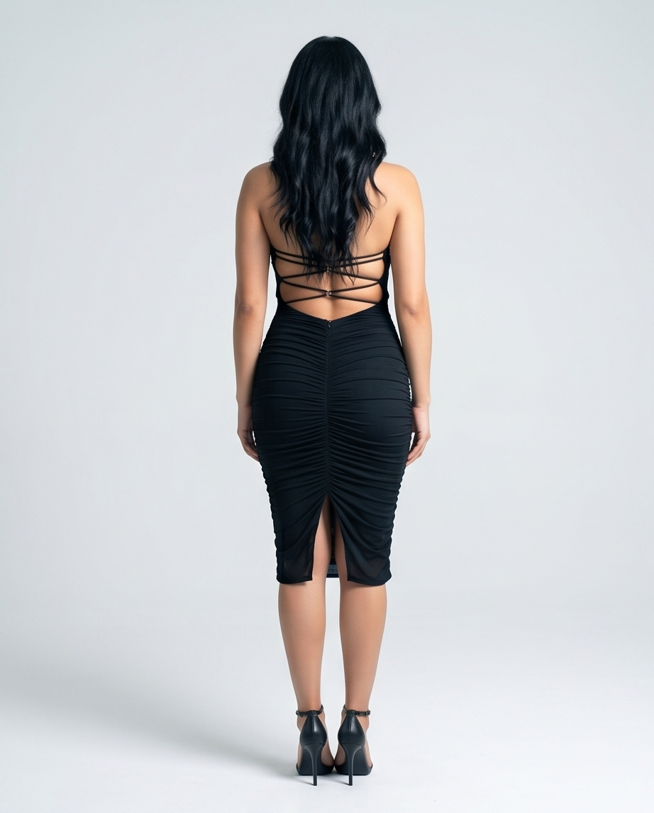 Midnight Desire Ruched Midi Dress