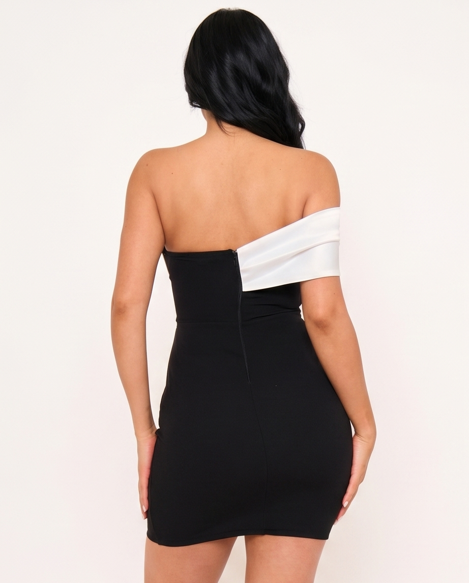 Black & White  Off-Shoulder Bodycon Dress