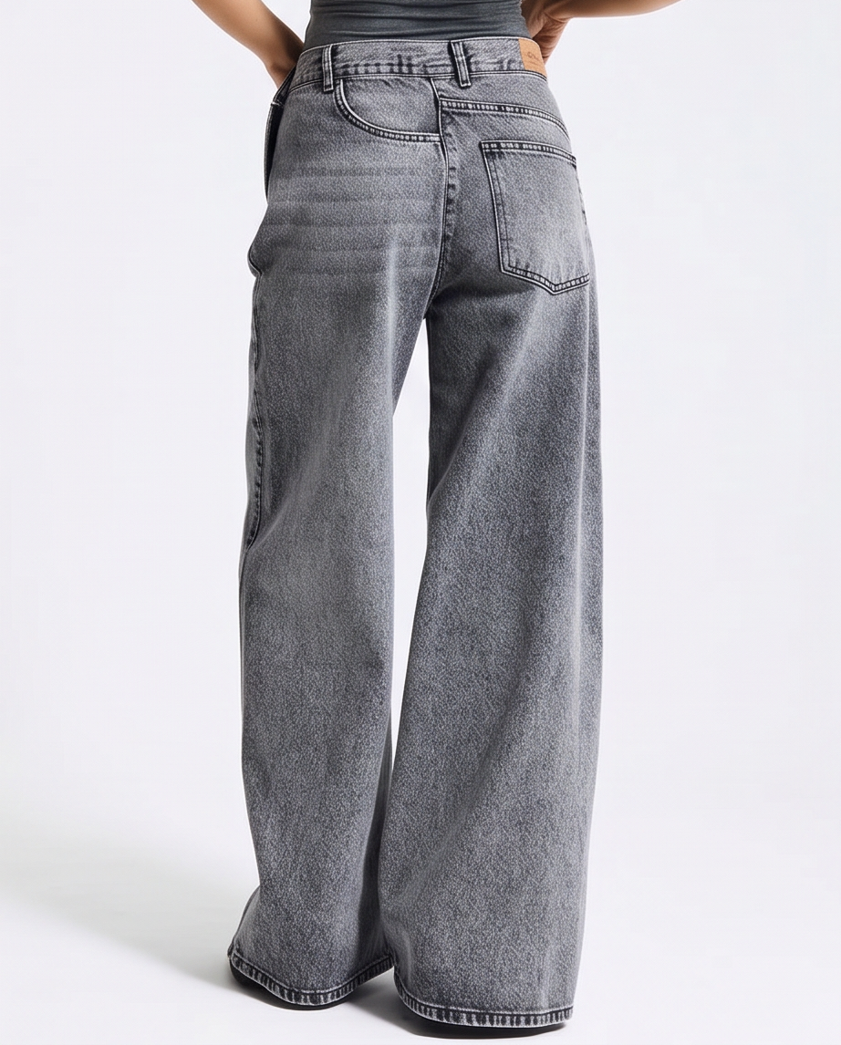 Ash Wide Leg Jeans - Acid Wash Gray