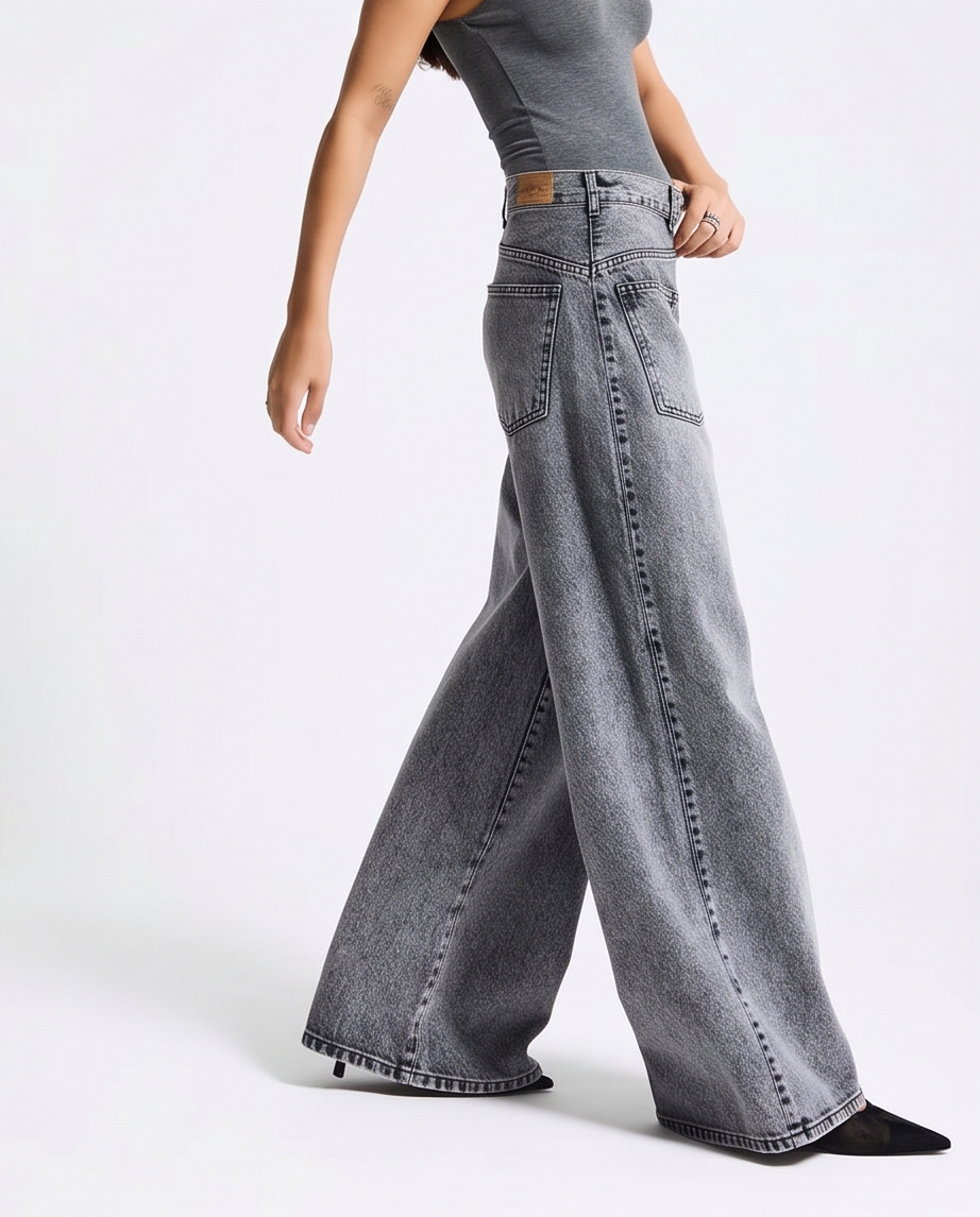 Ash Wide Leg Jeans - Acid Wash Gray