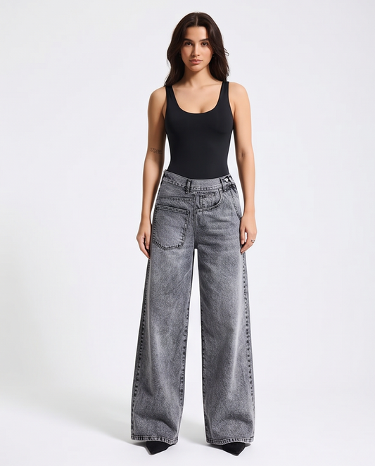 Ash Wide Leg Jeans - Acid Wash Gray