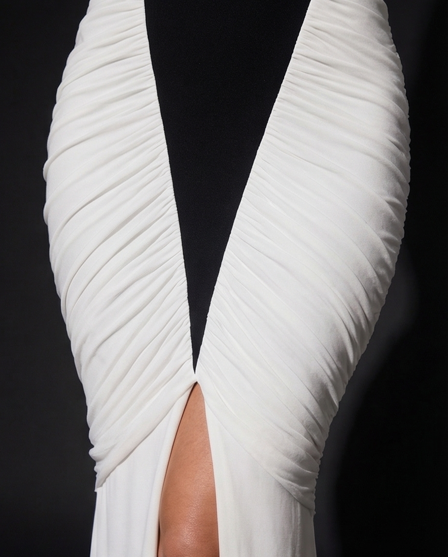 Noire Luxe Contrast Halter Maxi Dress - Black & White