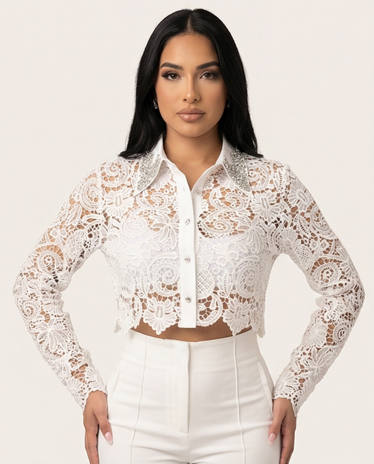 Crystal Lace Cropped Shirt