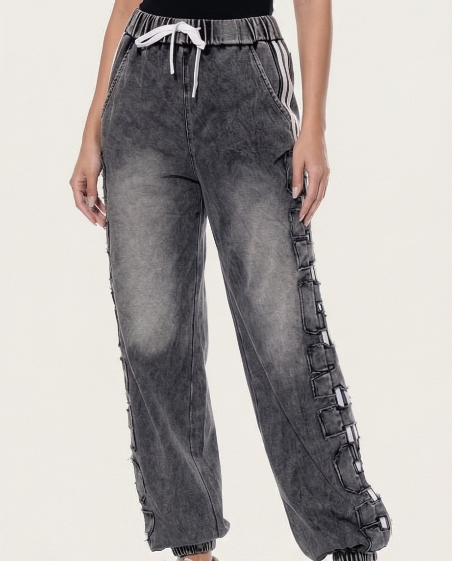 Urban Strap Jogger Pants-Grey washed