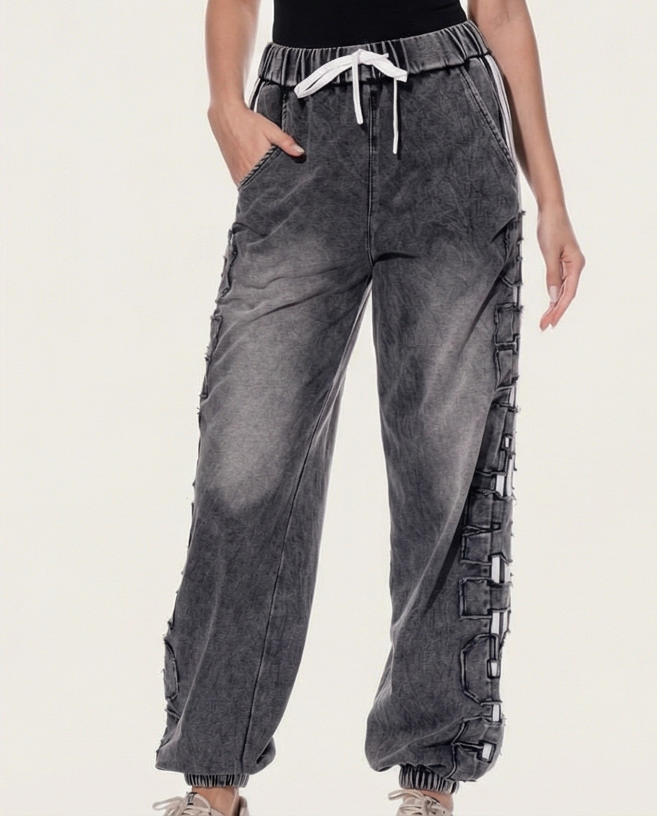 Urban Strap Jogger Pants-Grey washed
