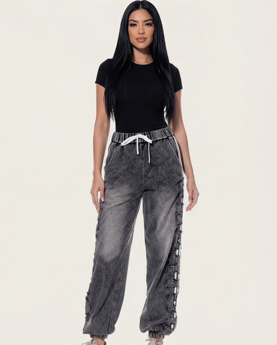Urban Strap Jogger Pants-Grey washed