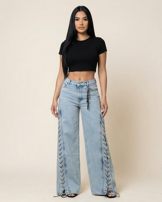 Luna Lace-up Wide Leg Jeans