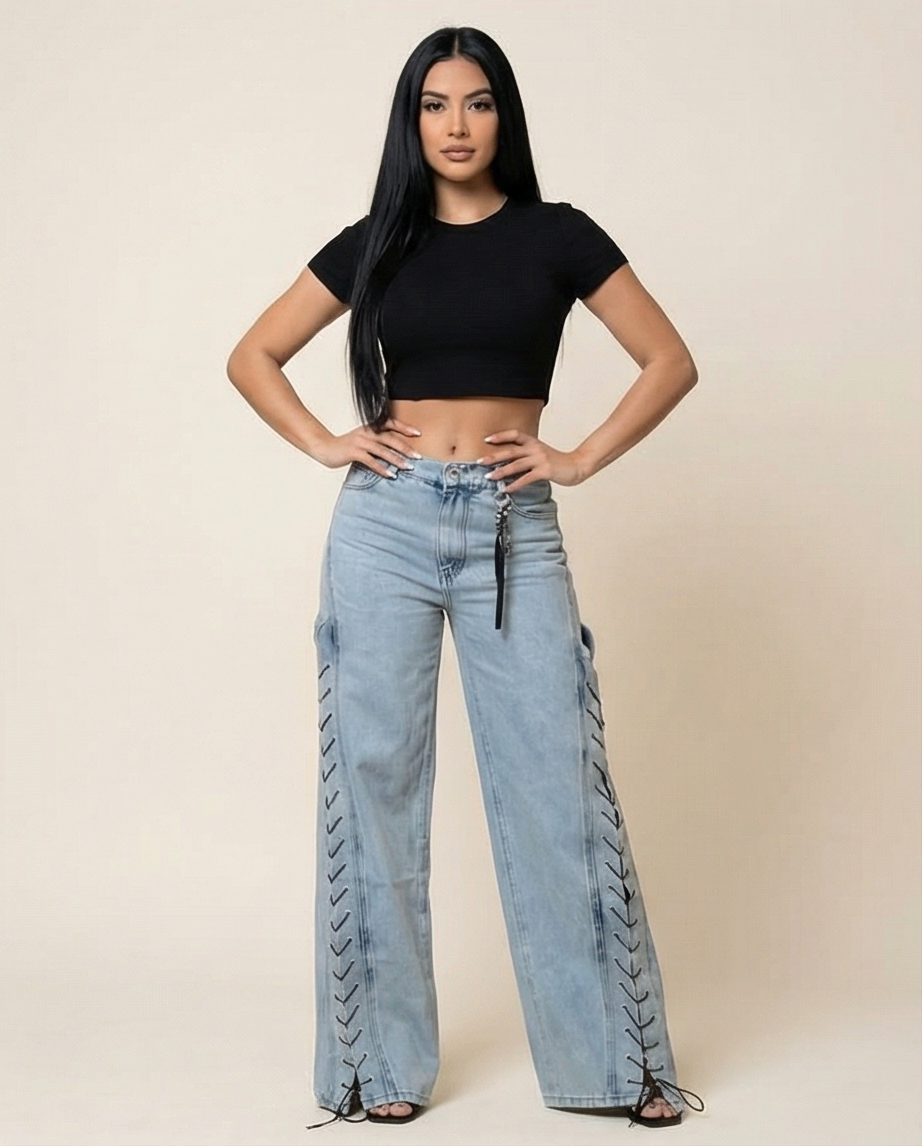 Luna Lace-up Wide Leg Jeans