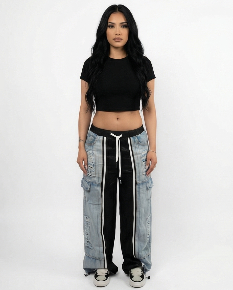 Urban Split Denim Cargo Pants