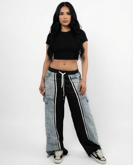 Urban Split Denim Cargo Pants