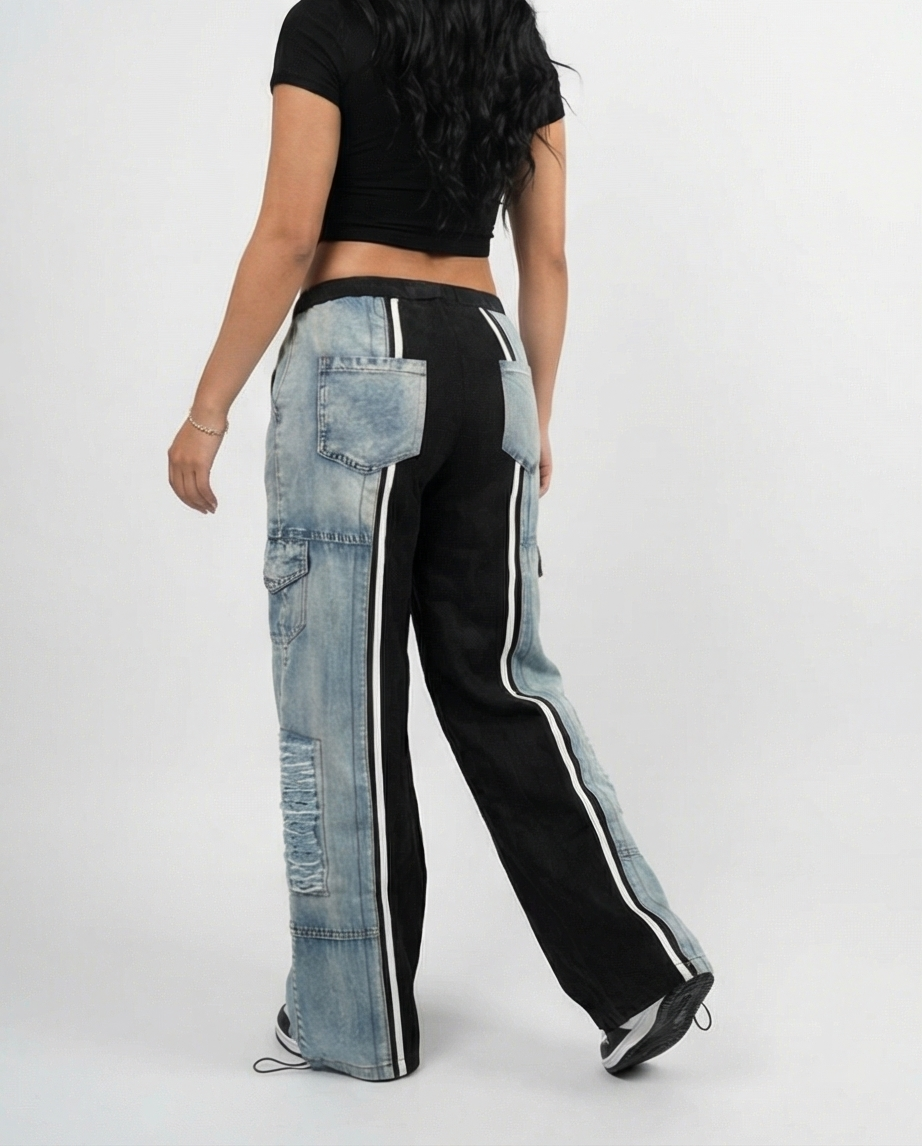 Urban Split Denim Cargo Pants