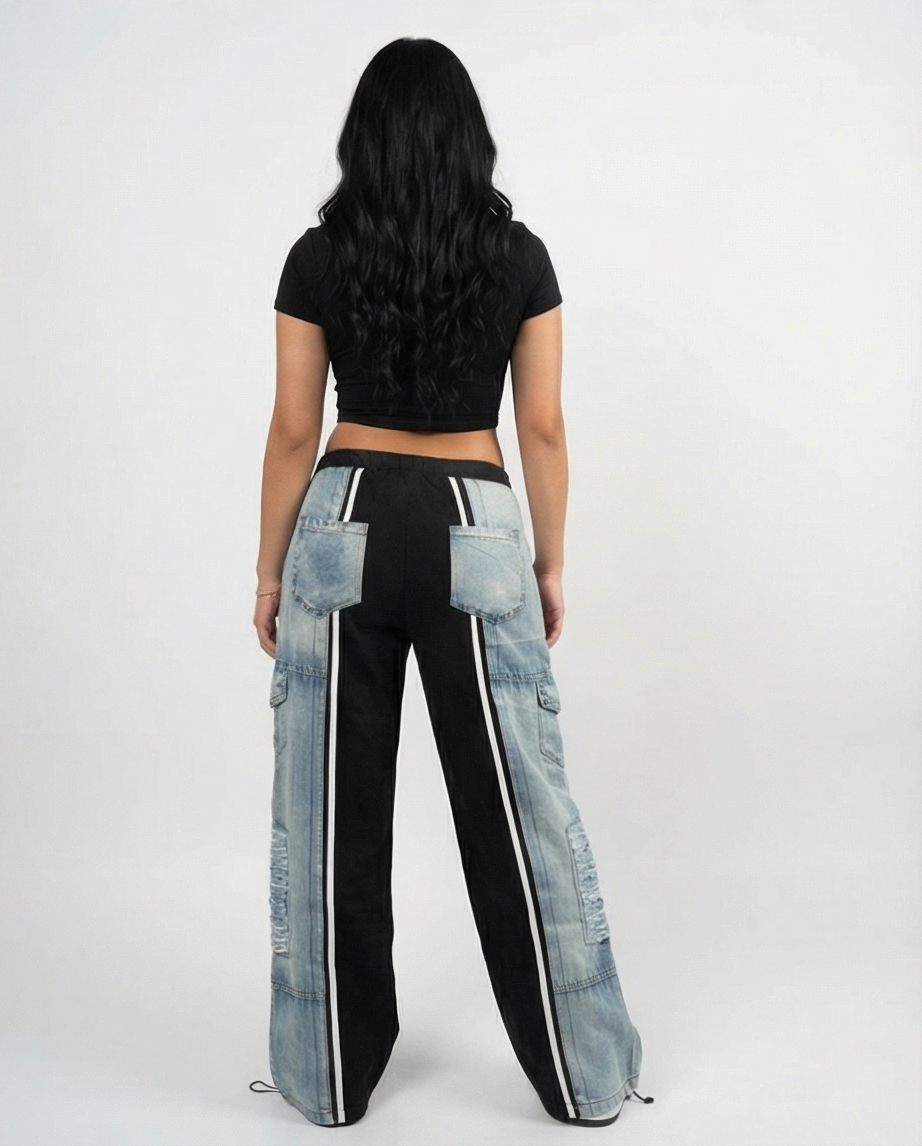 Urban Split Denim Cargo Pants