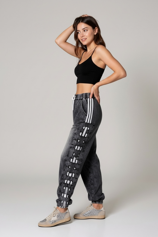 Urban Strap Jogger Pants-Grey washed