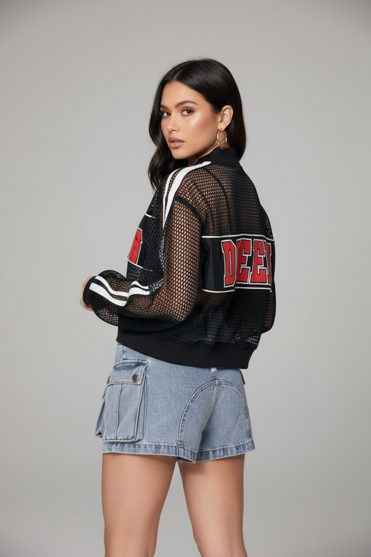 LOVE Mesh Zip-Up Jacket - Black