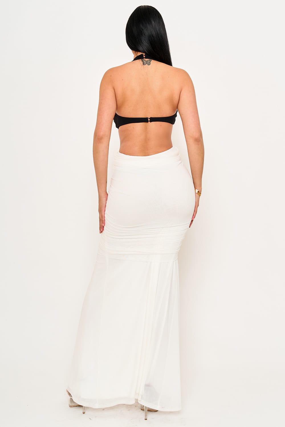 Noire Luxe Contrast Halter Maxi Dress - Black & White